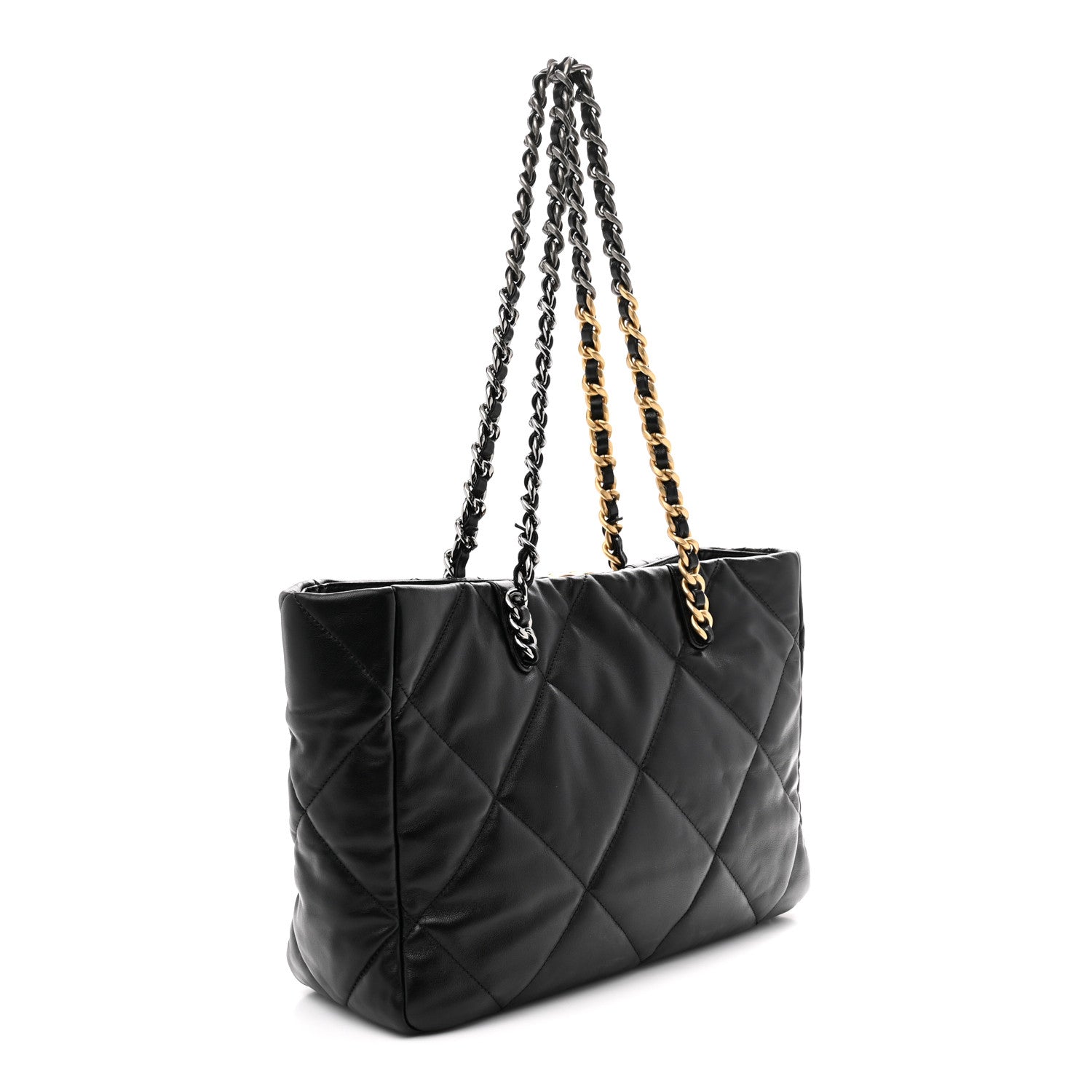 Lambskin Quilted CHNL 19 East West Shopping Bag Black