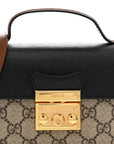 GG Supreme Monogram Calfskin Mini Padlock Top Handle Shoulder Bag Beige Black Cuir