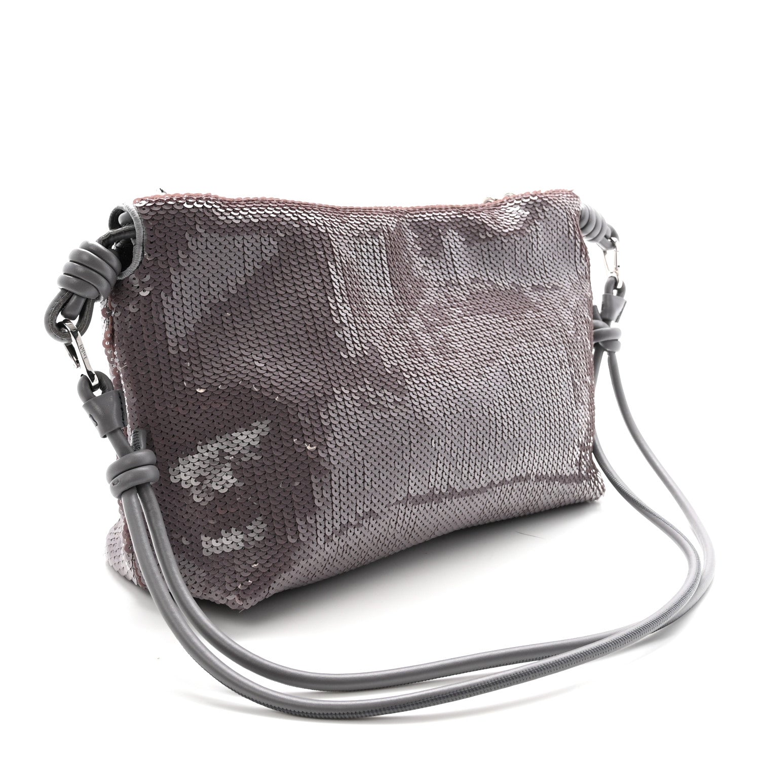 Sequin Medium Donut Chain Flamenco Knot Clutch Grey