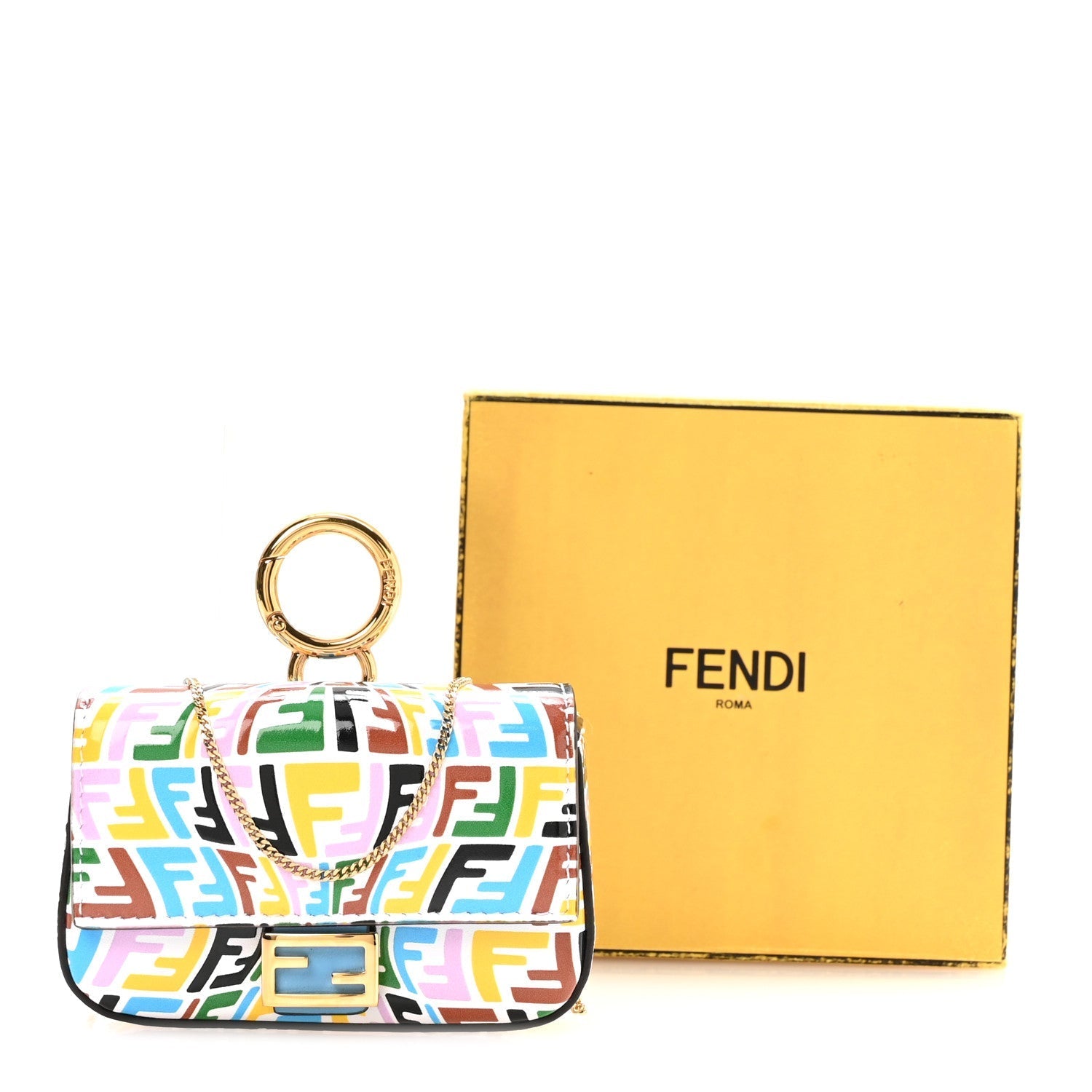 X SARAH COLEMAN Vitello Liberty Ceylon Micro FF Fish Eye Embossed Nano Baguette Charm Multicolor Cyber Blue