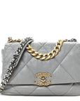 Goatskin Quilted Medium CHNL 19 Flap Grey