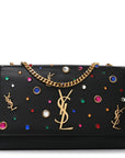 Calfskin Crystal Medium Monogram Kate Satchel Black