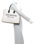 Linen Calfskin Rive Gauche Tote Greggio Natural