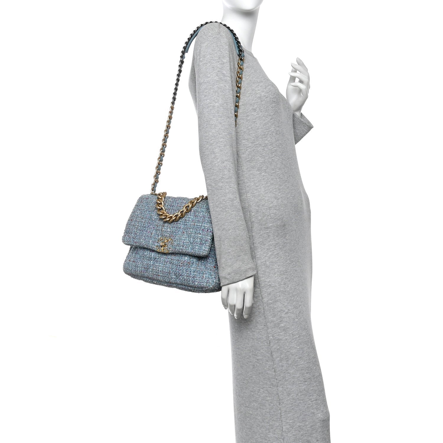 Tweed Quilted Large CHNL 19 Flap Blue Multicolor