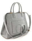 Crocodile Embossed Calfskin Mini Frances Tote Cloud Grey