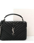 Sheepskin Matelasse Chevron Monogram Medium College Bag Black