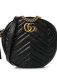 Azalea Calfskin Matelasse Heart Mini GG Marmont Round Shoulder Bag Black