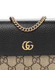 Dollar Calfskin GG Supreme Monogram Petite GG Marmont Wallet Chain Bag Black Beige Ebony