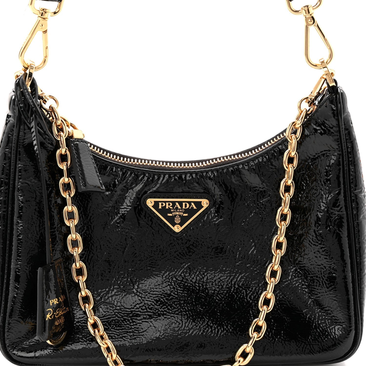 Patent Naplak Re-Edition 2005 Shoulder Bag With Charm Black