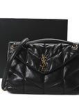 Lambskin Quilted Medium Loulou Puffer Monogram Chain Satchel Black