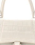 Calfskin Crocodile Embossed Small Hourglass Top Handle Bag White