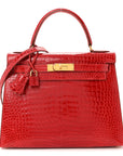 Shiny Porosus Crocodile Kelly Sellier 28 Rouge Vif