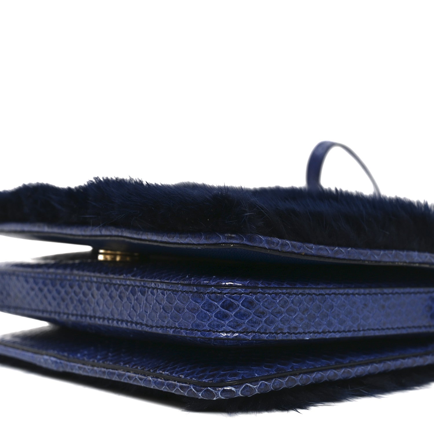 Mink Fur Snakeskin Crossbody Bag Navy