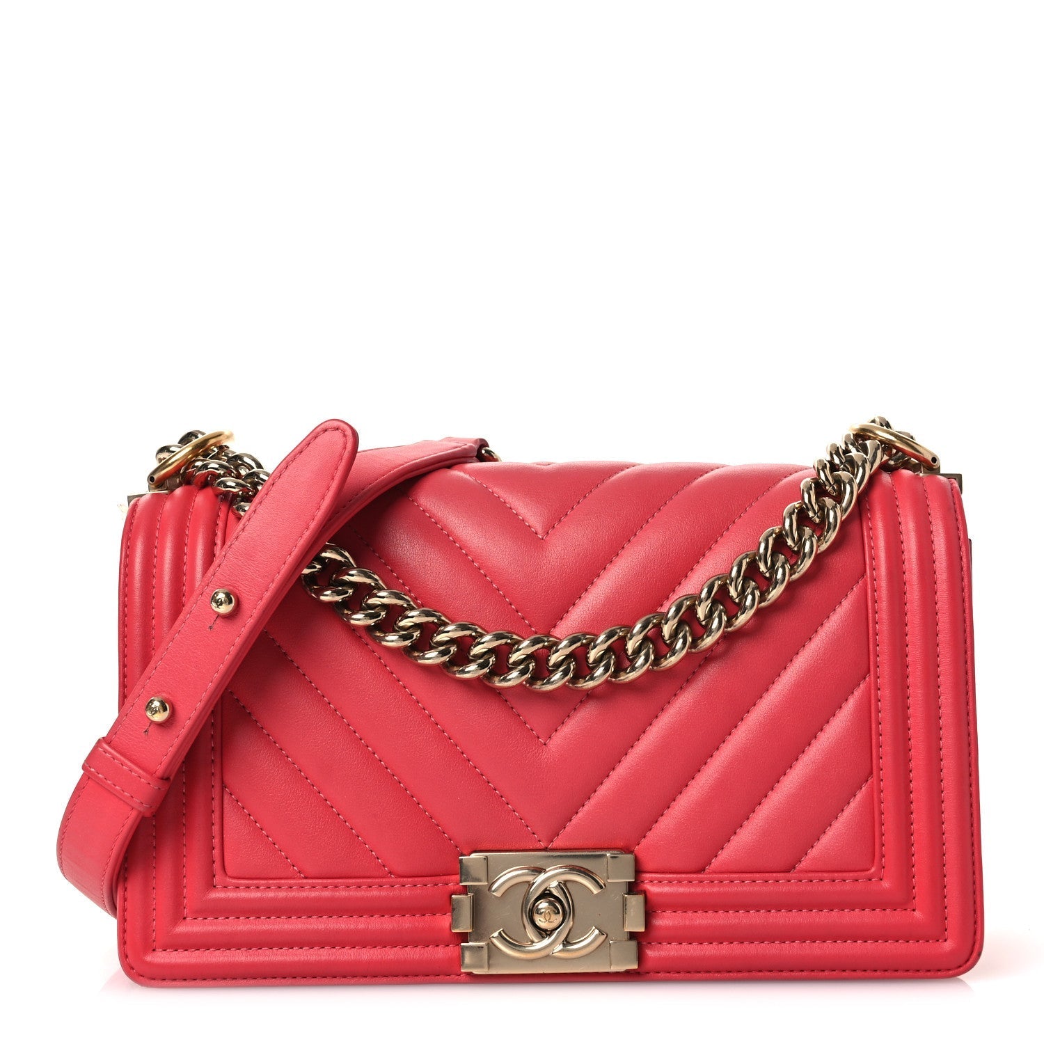 Calfskin Chevron Quilted Medium Boy Flap Pink
