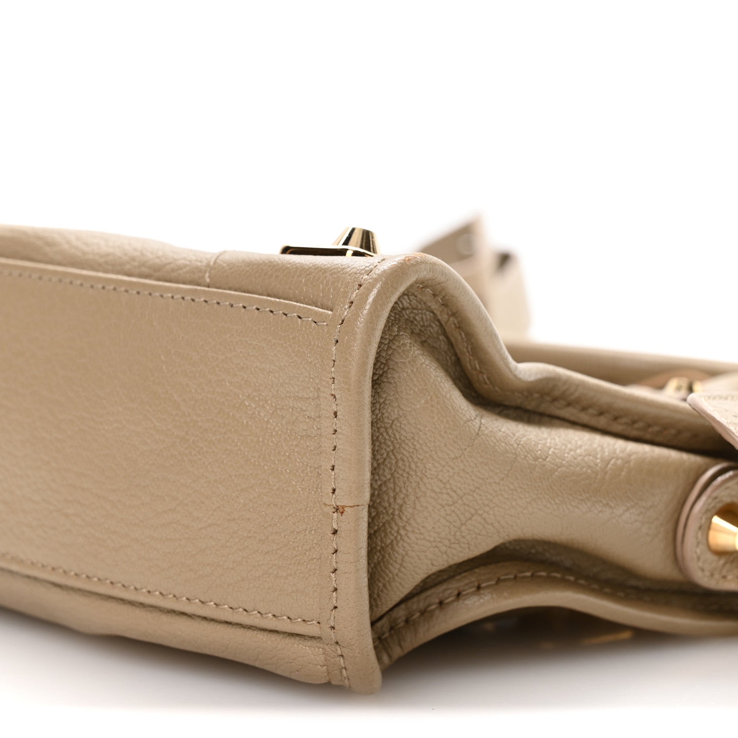 Chevre Gold Metallic Edge Hardware Mini City Beige Latte
