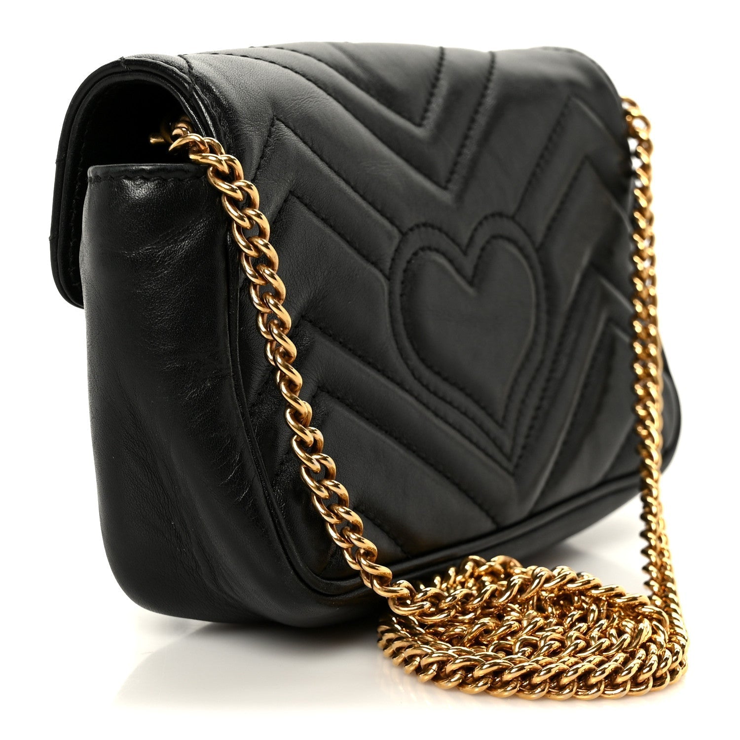 Calfskin Matelasse Super Mini GG Marmont Shoulder Bag Black