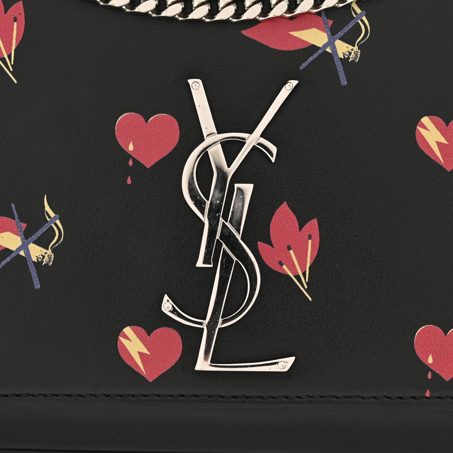 Calfskin Medium Heart Bolts Monogram Kate Satchel Black