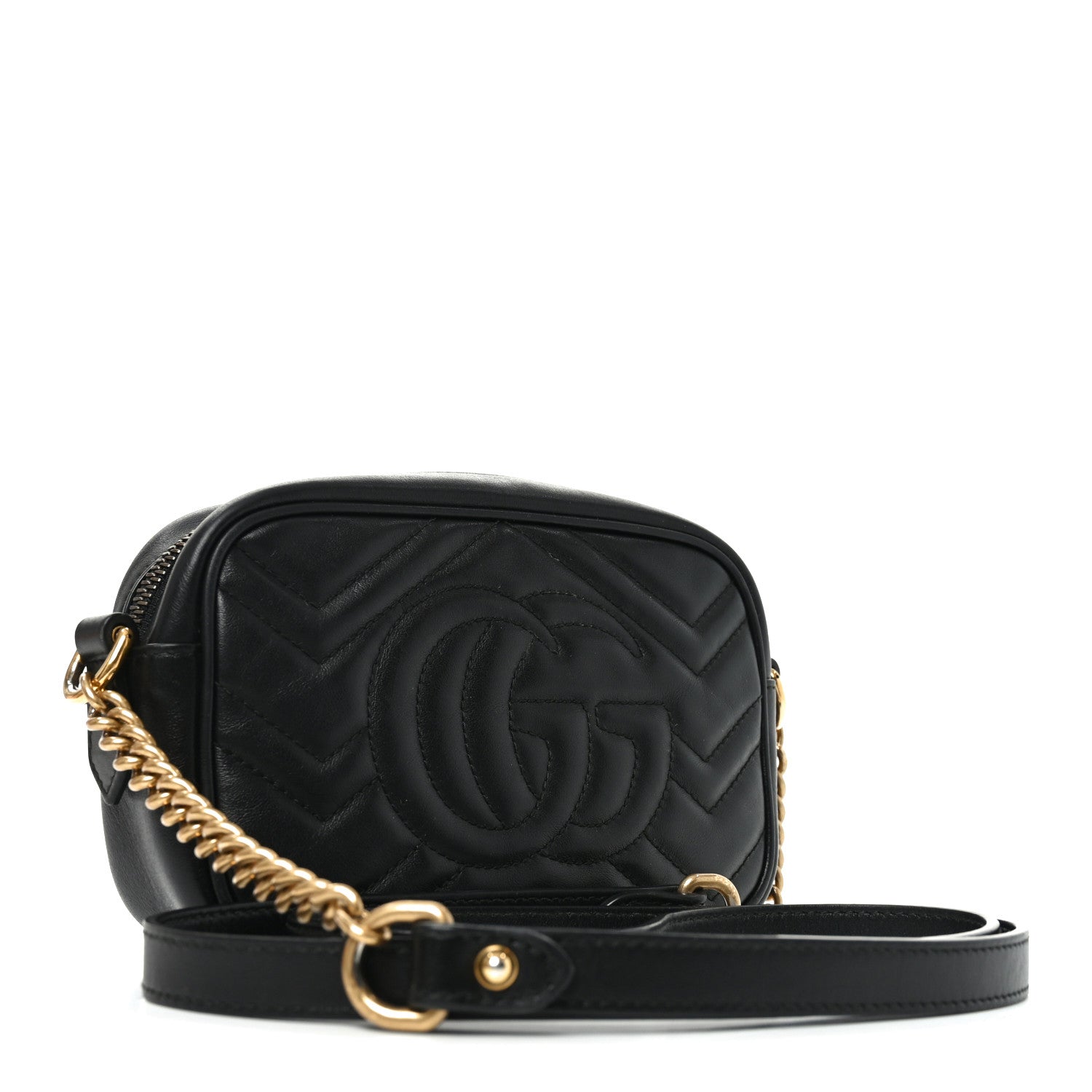 Calfskin Matelasse Mini GG Marmont Chain Shoulder Bag Black