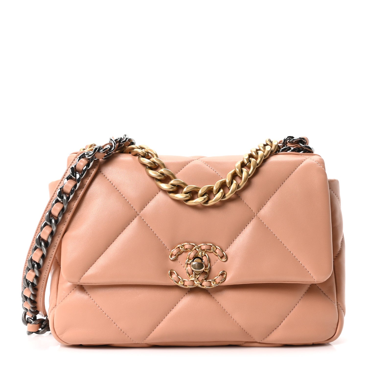 Lambskin Quilted Medium CHNL 19 Flap Beige