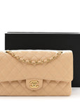 Caviar Quilted Medium Double Flap Beige