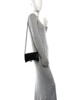 Shiny Calfskin Monochrome Crocodile Embossed Hourglass Chain Bag Black