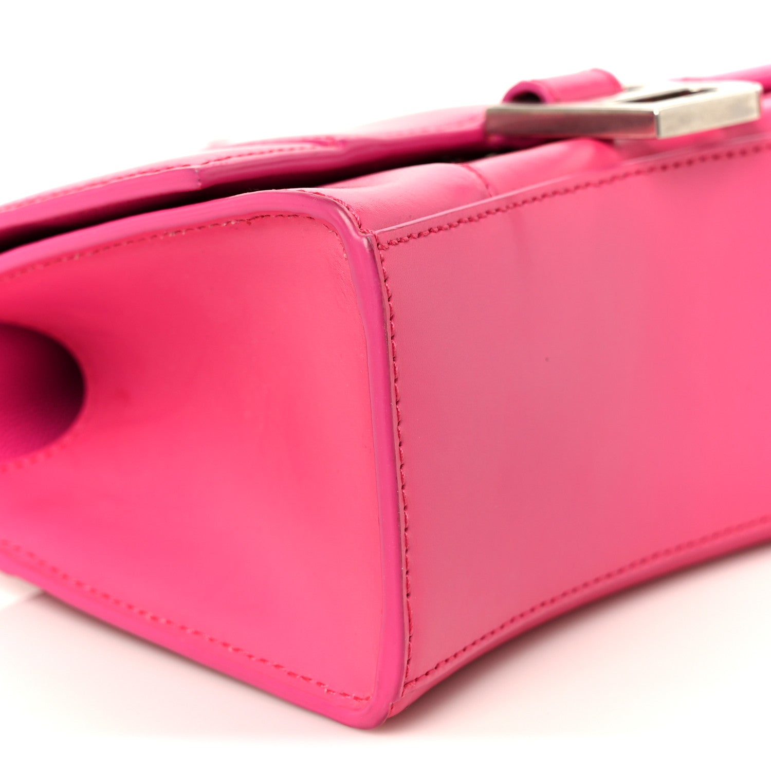 Shiny Box Calfskin Hourglass Top Handle Bag XS Acid Fuchsia