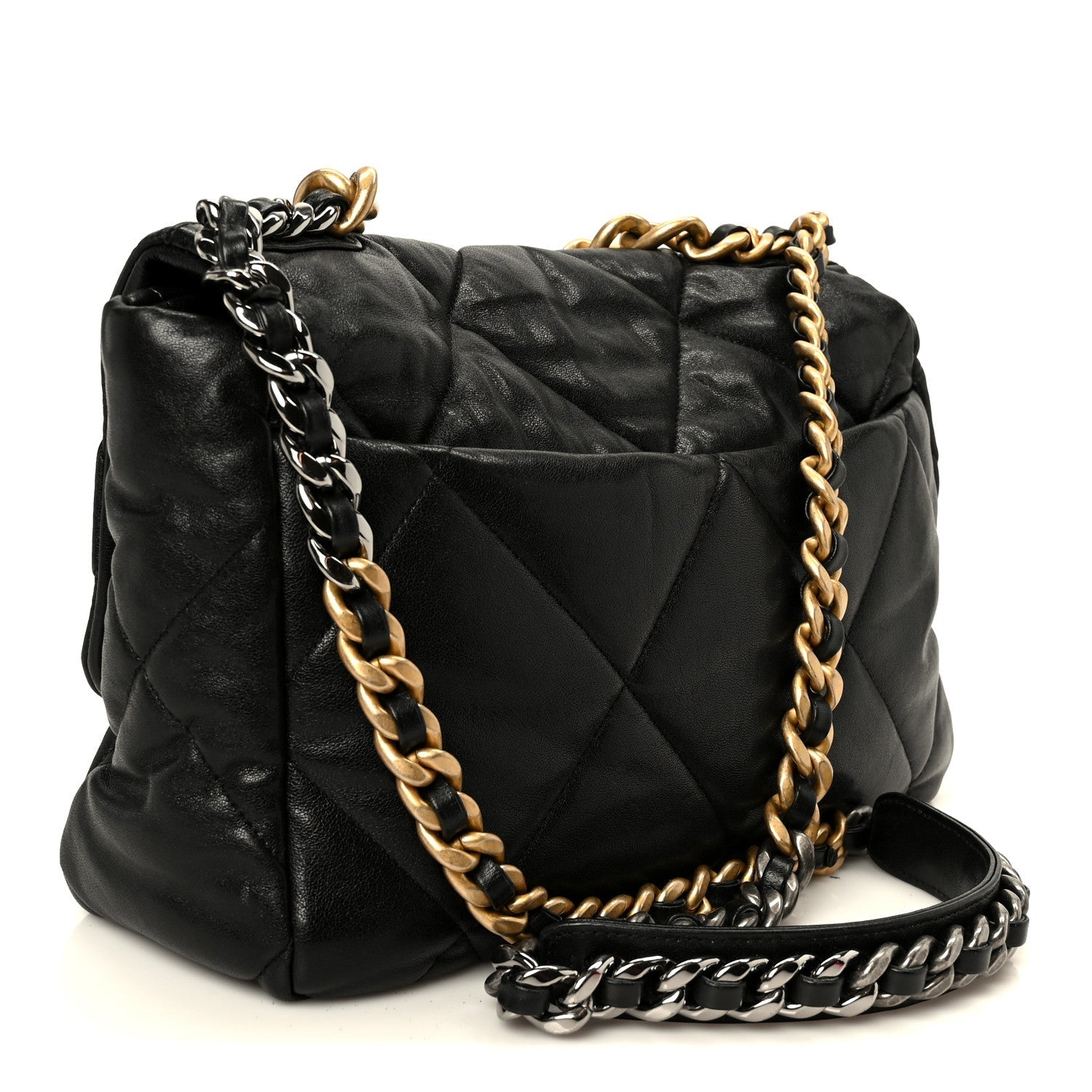 Goatskin Quilted Large CHNL 19 Flap Black