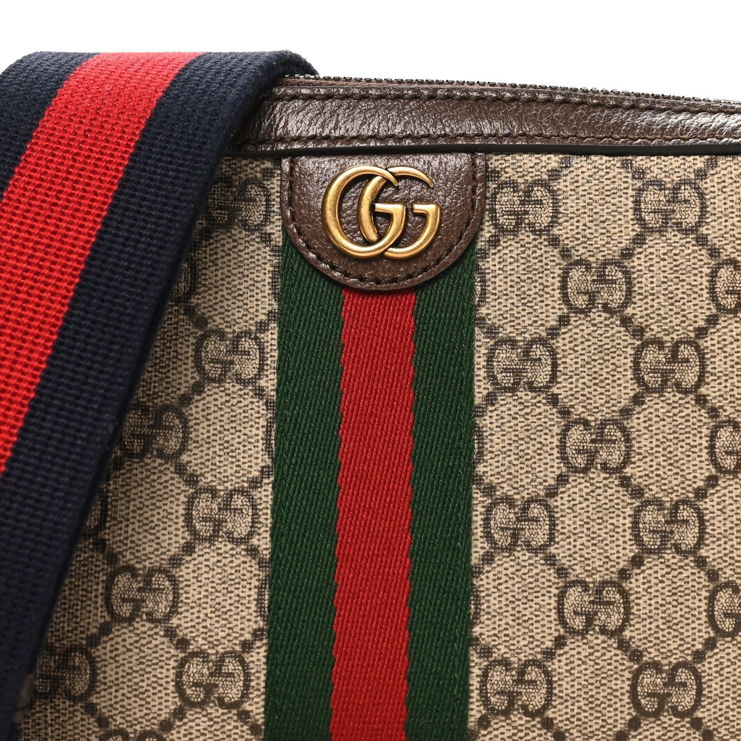 GG Supreme Monogram Textured Dollar Calfskin Web Ophidia Wristlet Shoulder Bag Beige Ebony New Acero
