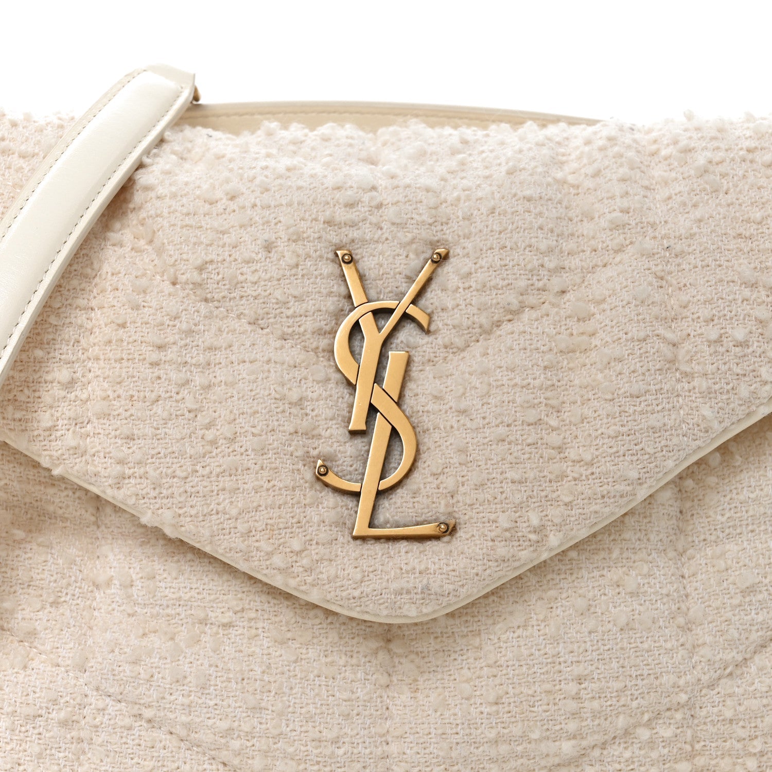 Boucle Tweed Quilted Small Loulou Puffer Monogram Chain Satchel Crema Soft