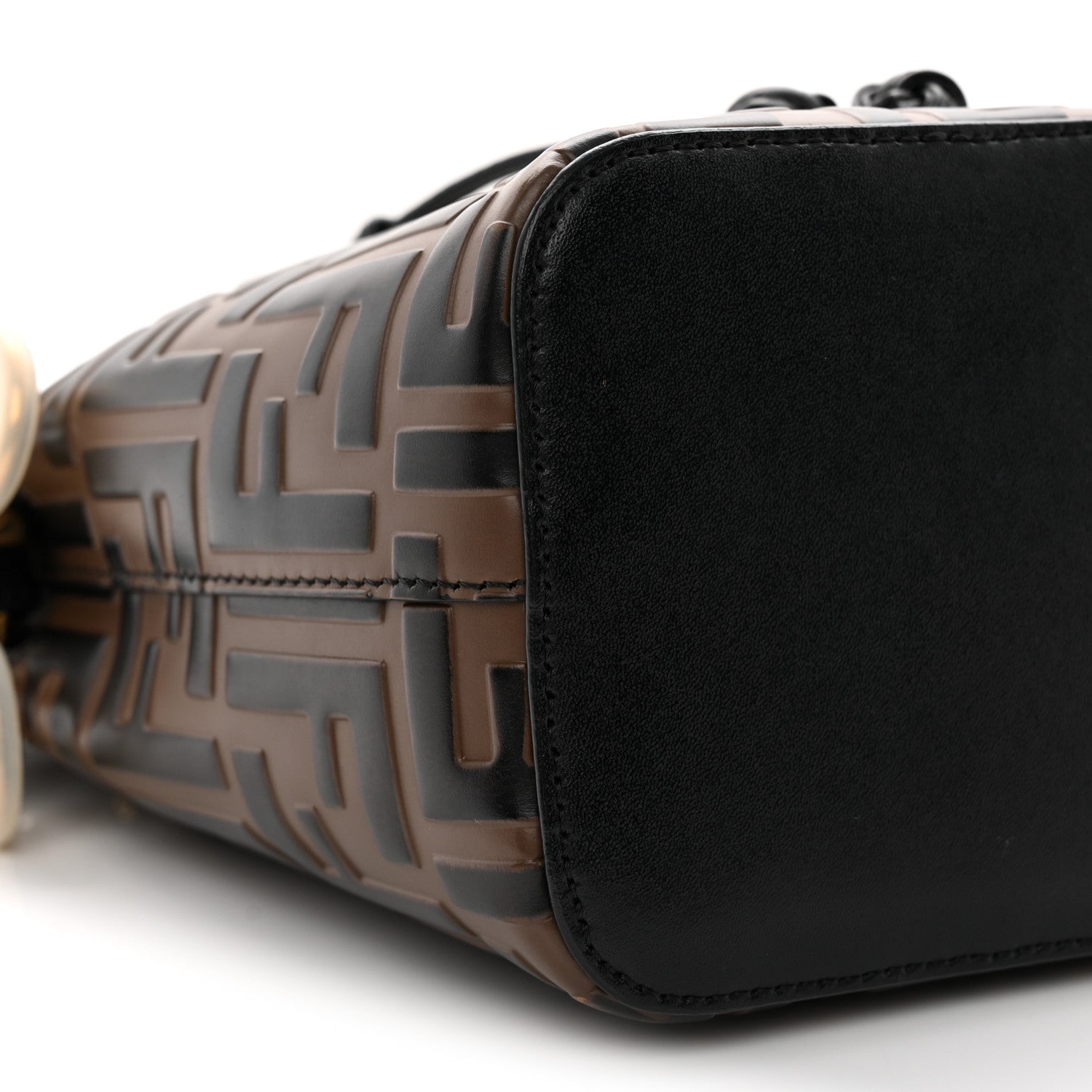 Vitello Liberty F is FNDI Bi-Color FF 1974 Embossed Mini Mon Tresor Bucket Bag Maya Black