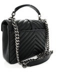 Sheepskin Matelasse Chevron Monogram Medium College Bag Black