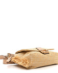 Fabric Jacquard Raffia Straw Fringe Medium Mamma Baguette Beige