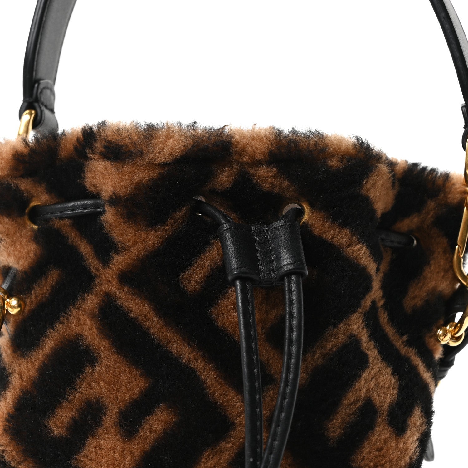 Shearling Vitello Dolce F is FNDI Macro FF 1974 Mini Mon Tresor Bucket Bag Tobacco Black
