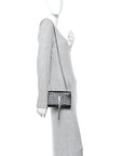 Calfskin Crocodile Embossed Small Classic Monogram Kate Tassel Satchel Black