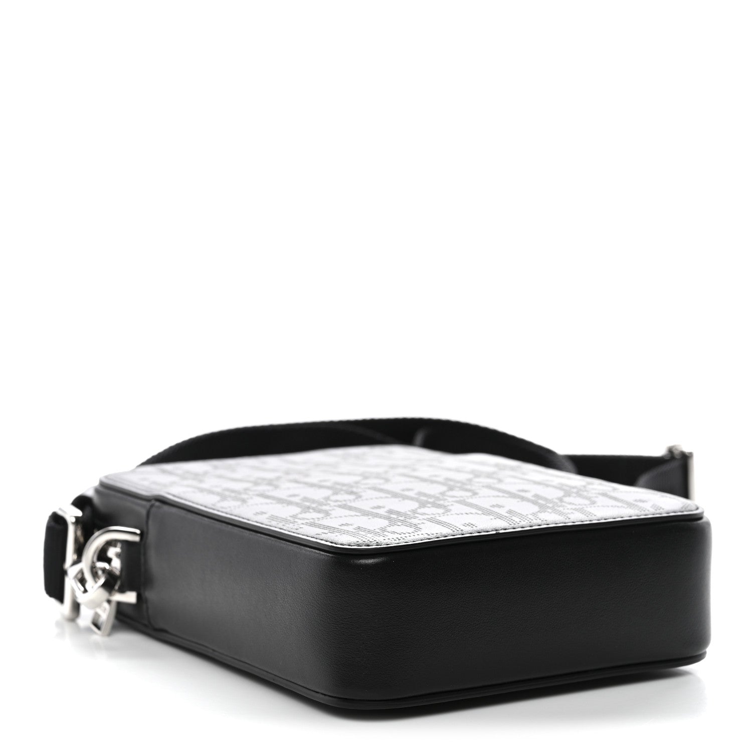 Calfskin Oblique Galaxy Perforated World Tour Messenger Pouch Black