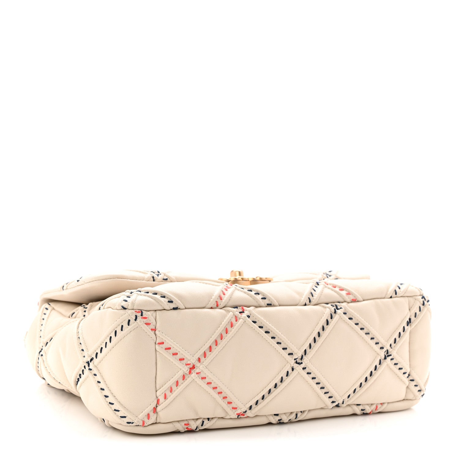 Lambskin Mixed Fibers Quilted Medium CHNL 19 Flap Beige