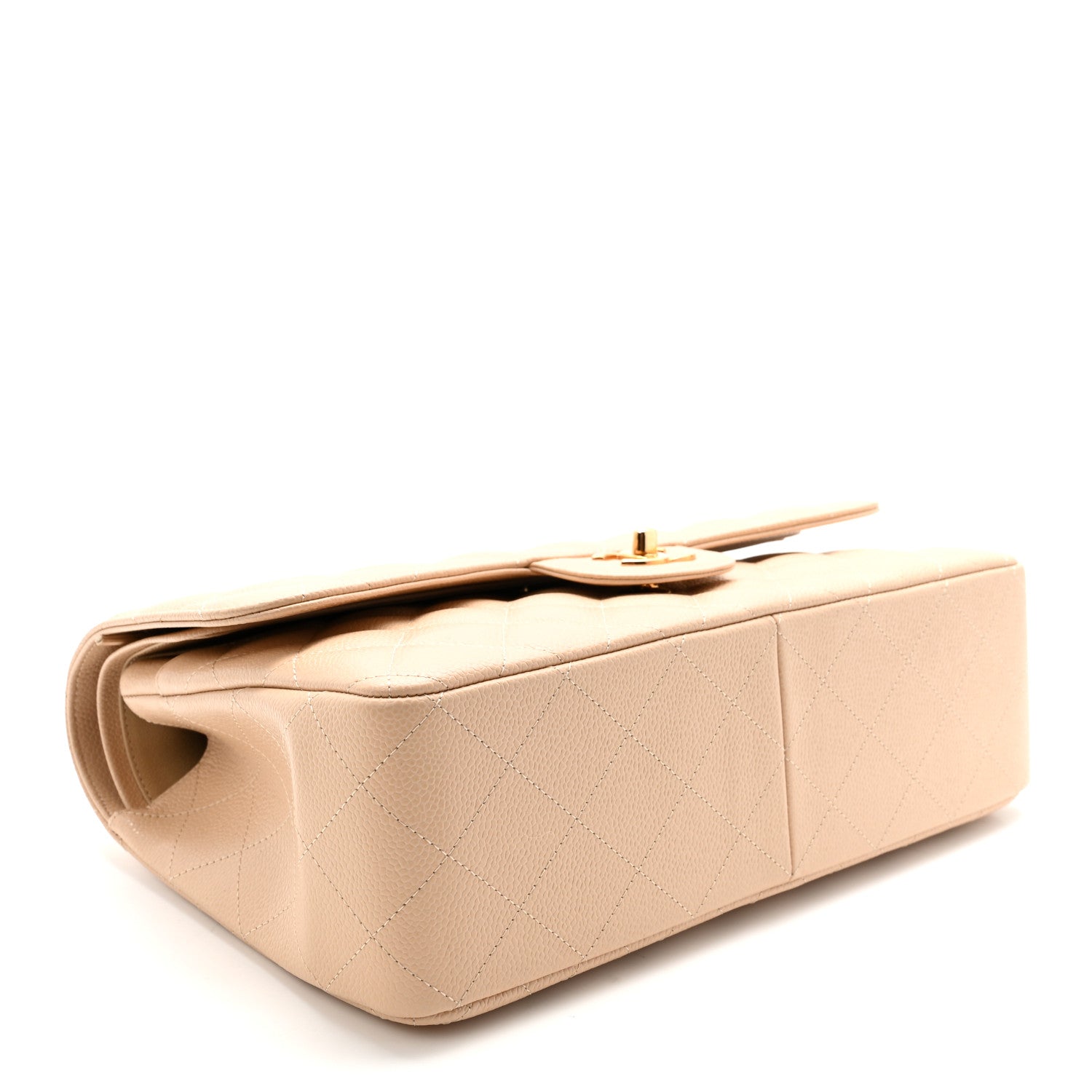 Caviar Quilted Jumbo Double Flap Light Beige