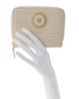 Calfskin Icon Quilted Compact Zip Around Wallet White
