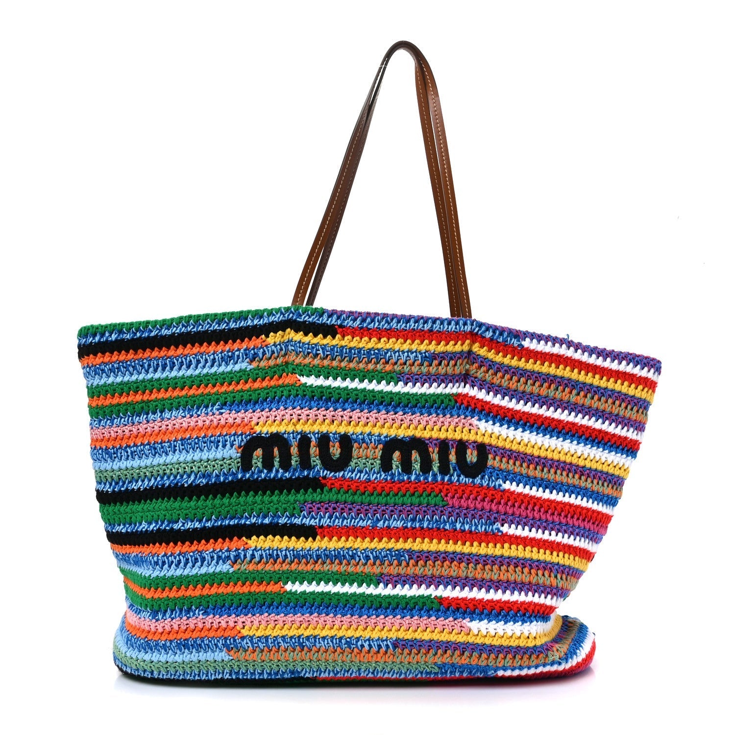 Cotton Crochet Stripe Tote Bag Multicolor