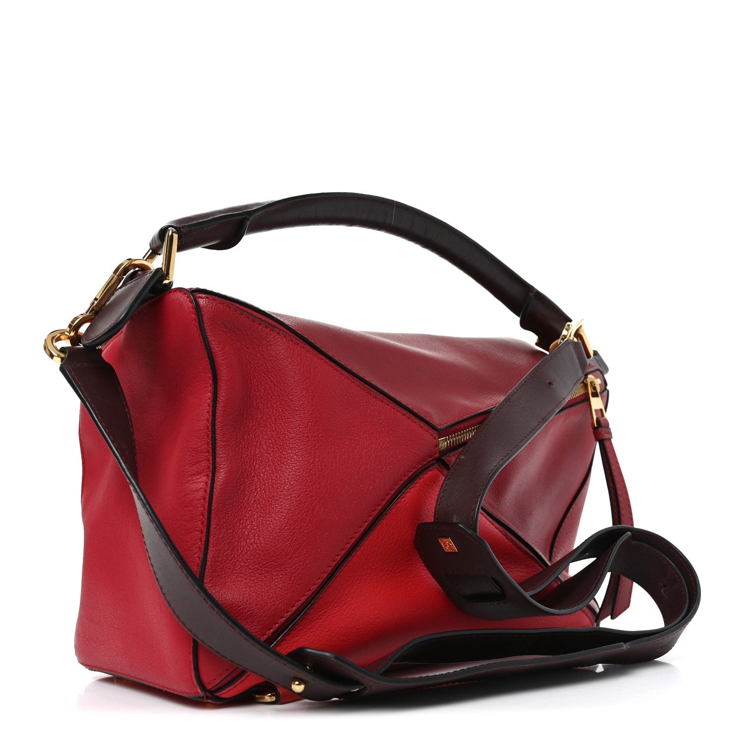 Calfskin Colorblock Medium Puzzle Bag Red