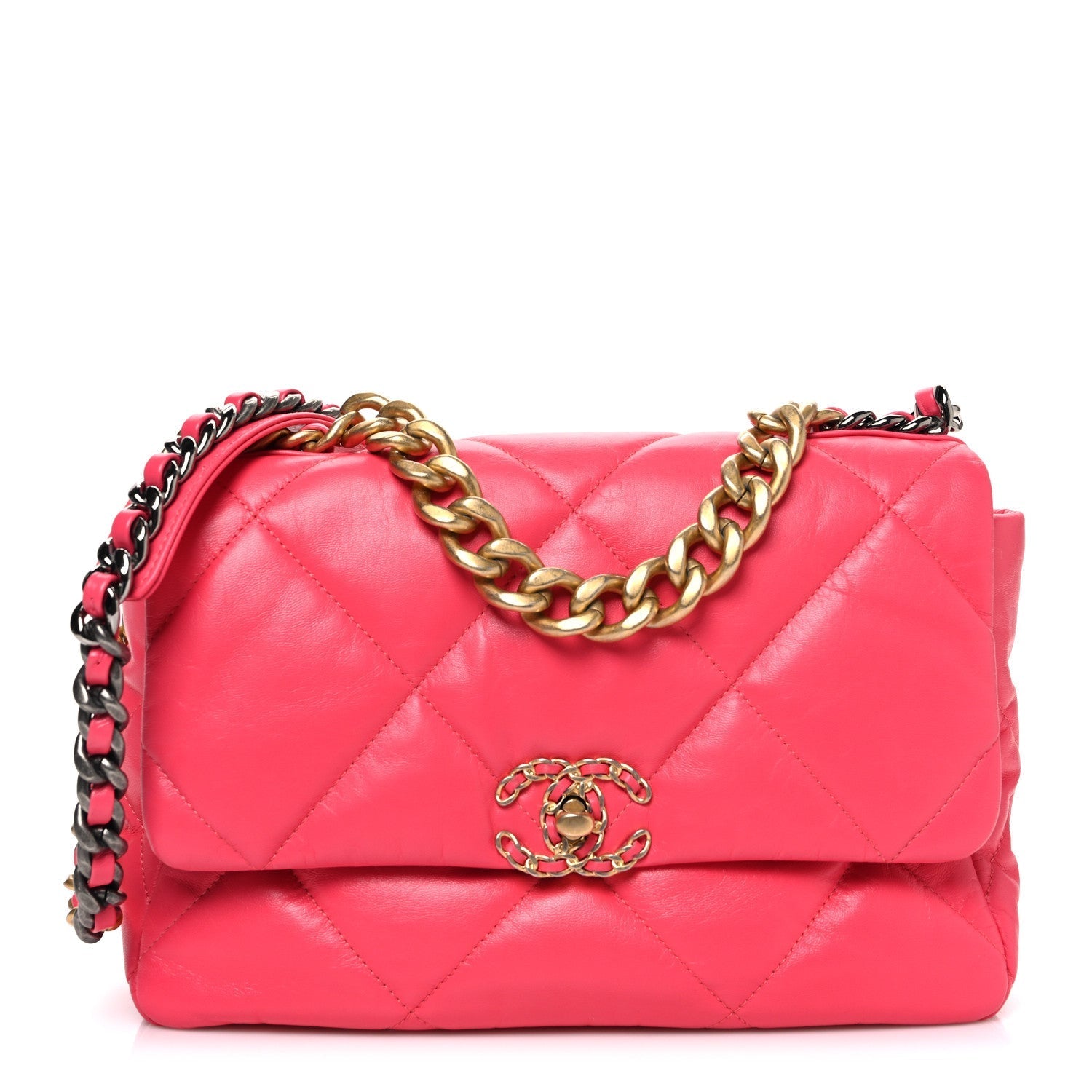 Lambskin Quilted Large CHNL 19 Flap Dark Pink