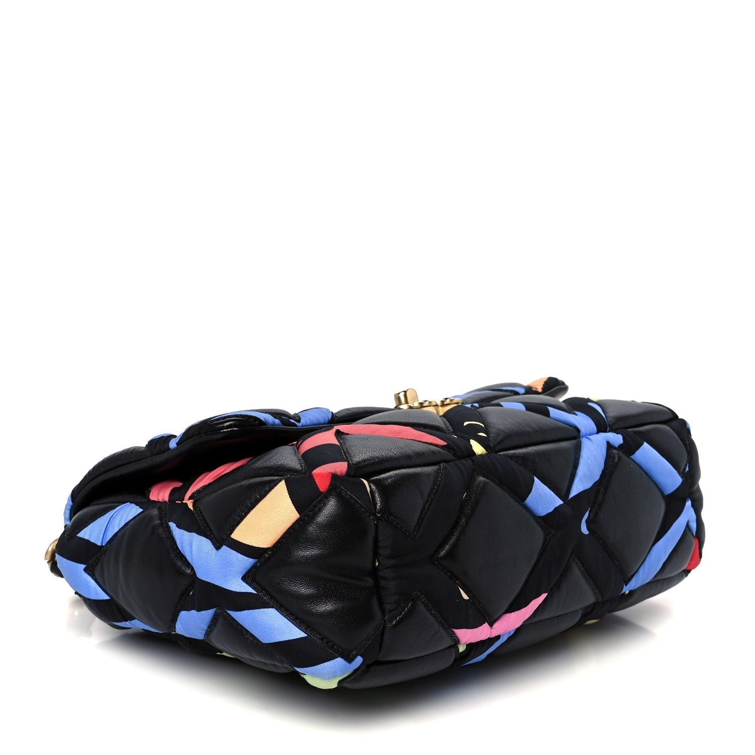 Lambskin Printed Fabric Medium CHNL 19 Flap Black Multicolor