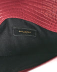 Calfskin Crocodile Embossed Uptown Monogram Clutch Rouge Legion