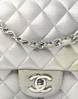 Metallic Goatskin Quilted Ombre Medium Double Flap Grey Green