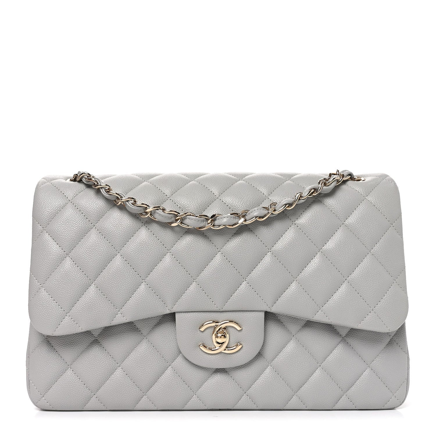 Caviar Quilted Jumbo Double Flap Grey