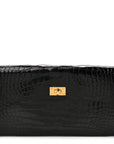 Shiny Alligator Kelly Pocket Long Wallet Black