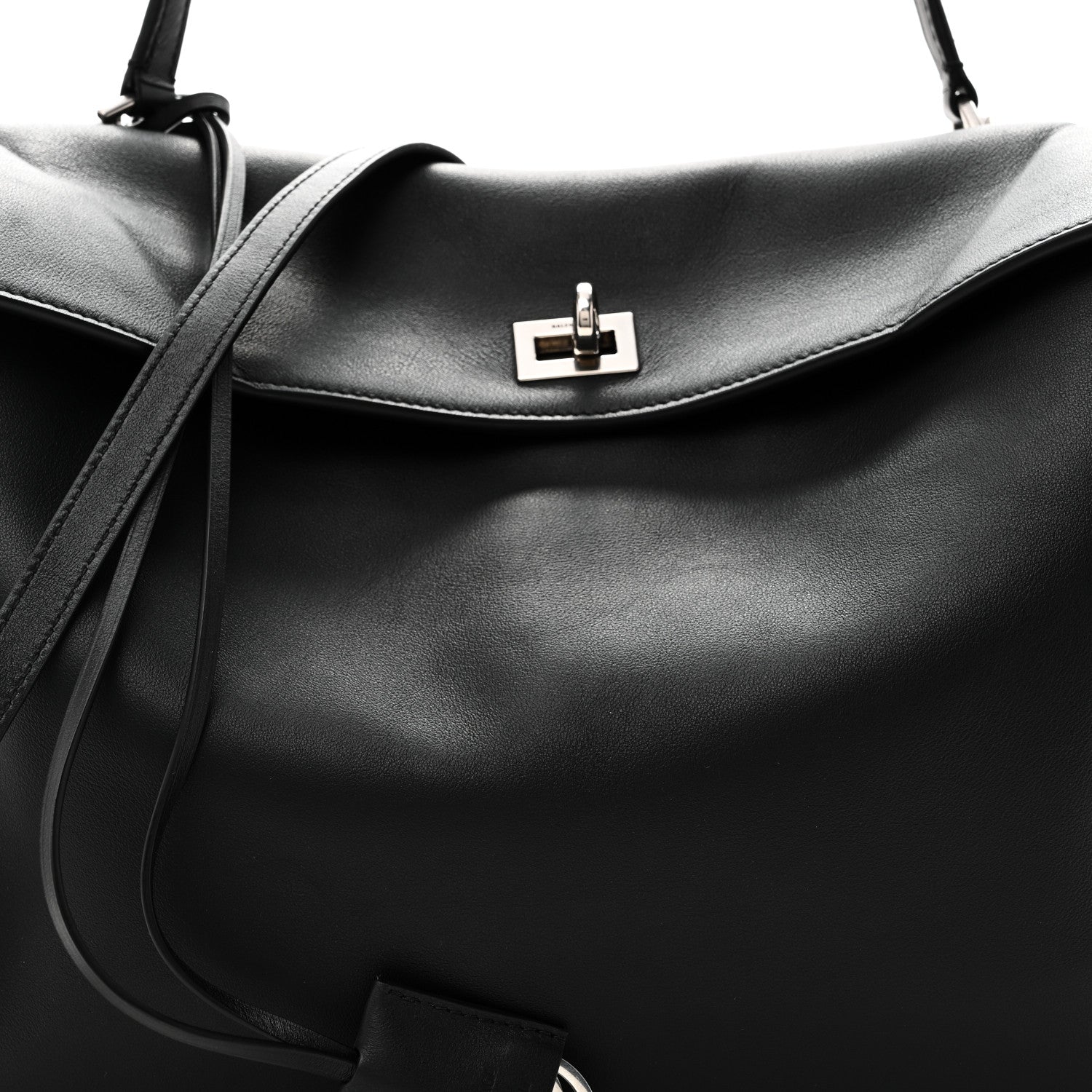 Natural Smooth Calfskin Medium Rodeo Top Handle Handbag Black