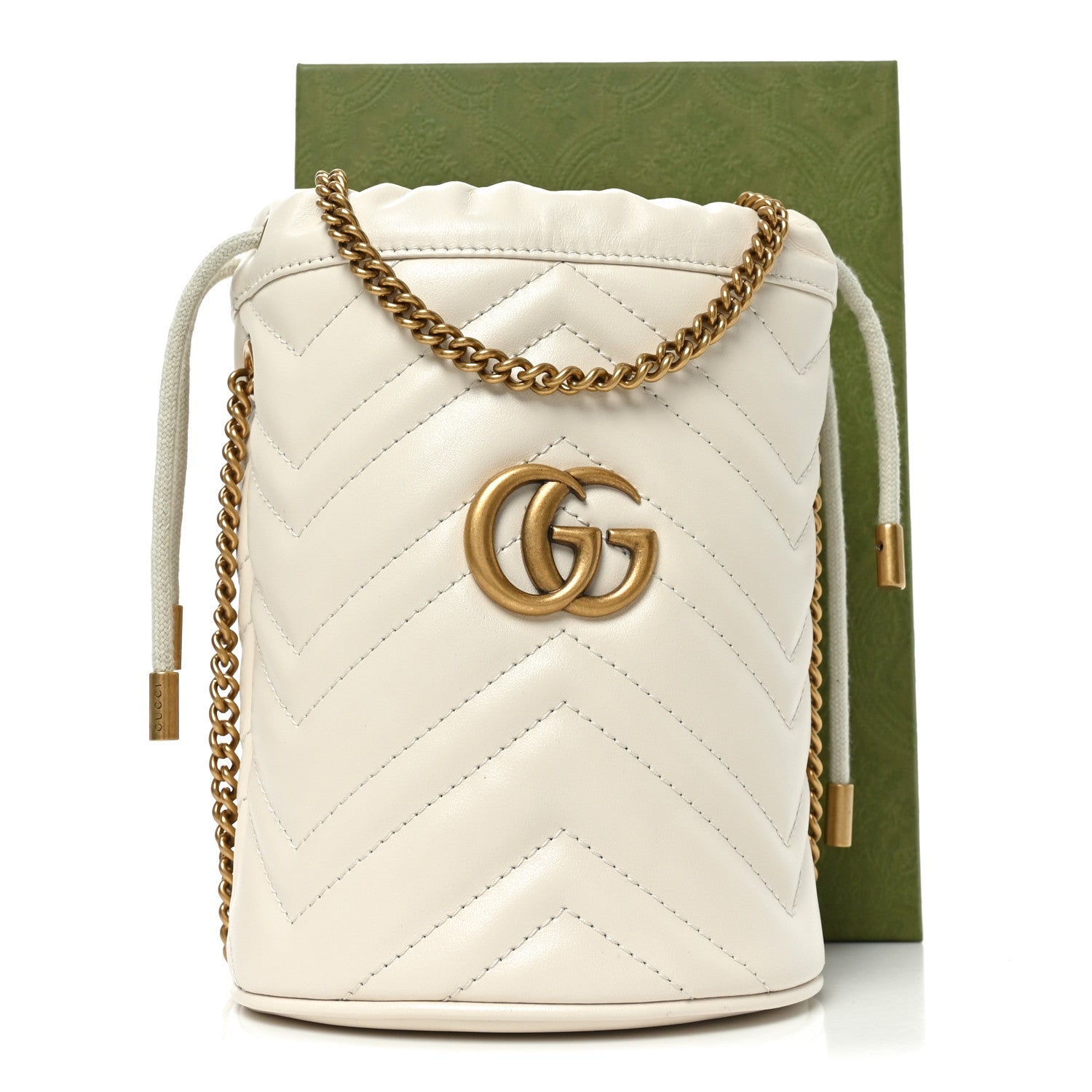 Calfskin Matelasse Mini GG Marmont 2.0 Bucket Bag White