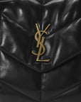 Lambskin Quilted Medium Loulou Puffer Monogram Chain Satchel Black