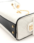 Braided Raffia Calfskin Mini CHNL 25 Handbag White Black